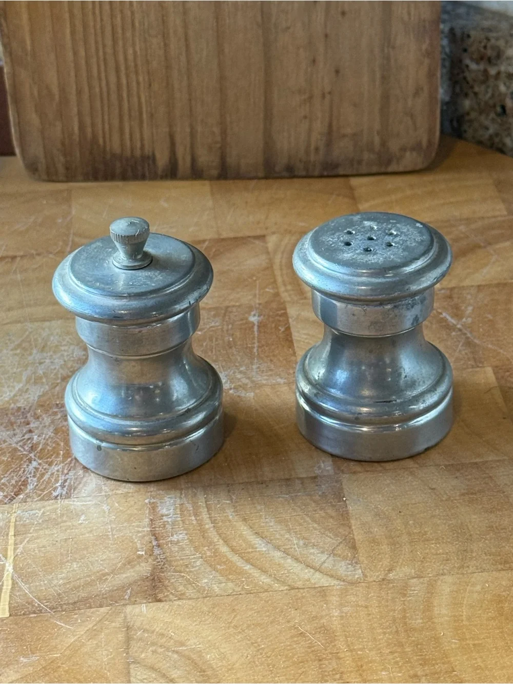 Vintage Pewter Salt & Pepper Shakers Set